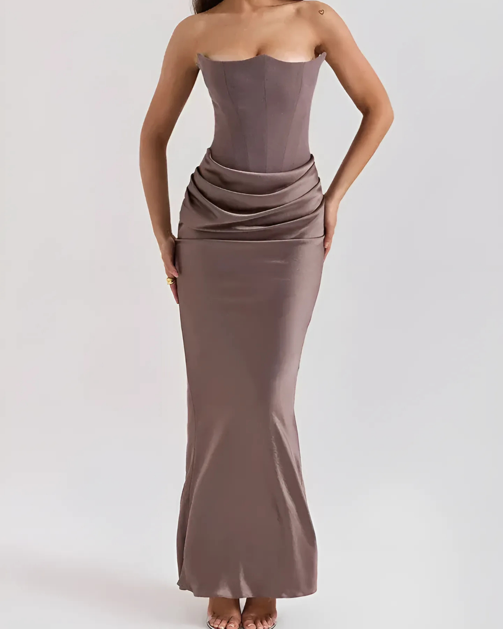 Women's Formal Evening Strapless Draped Maxi Gown