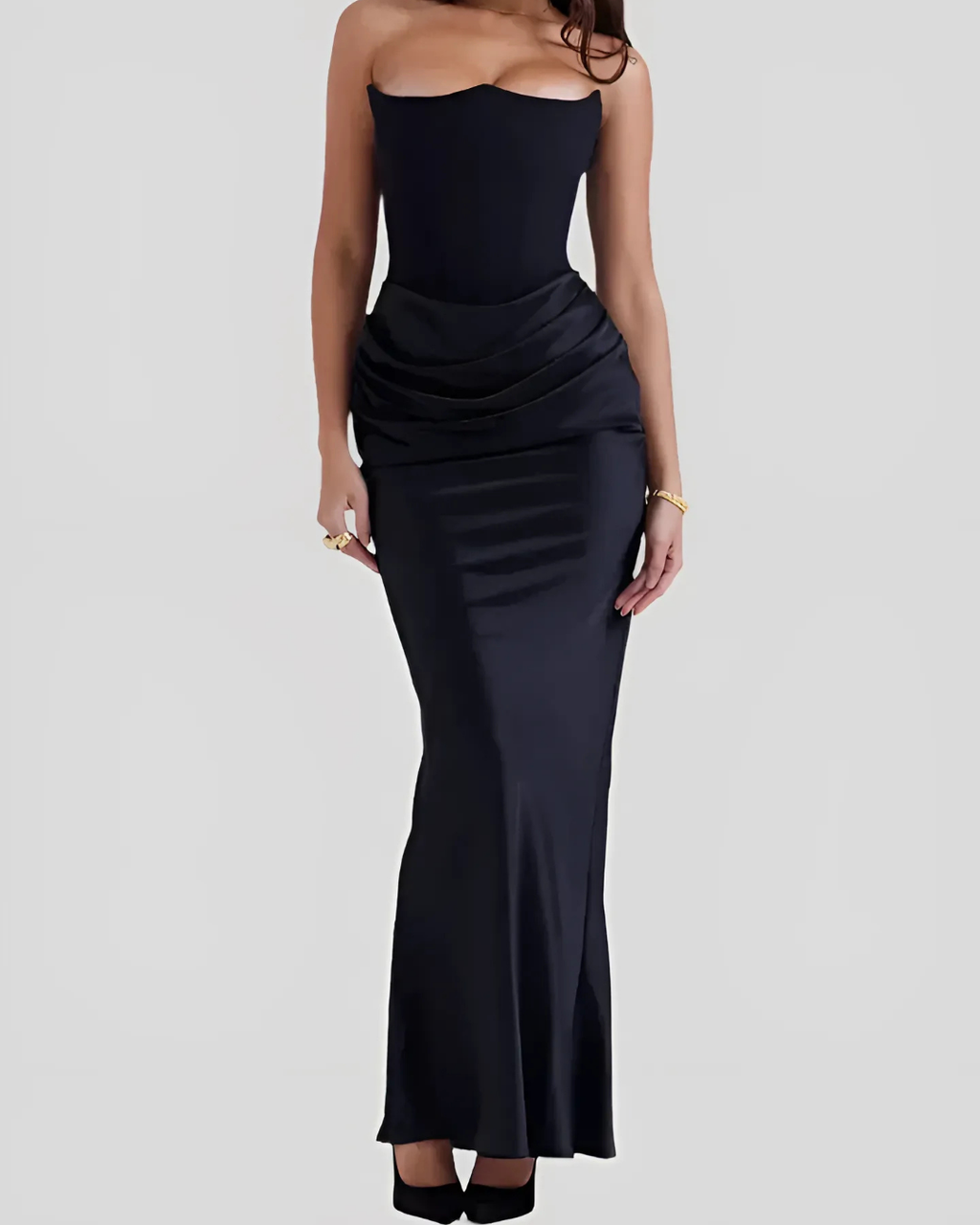 Women's Formal Evening Strapless Draped Maxi Gown