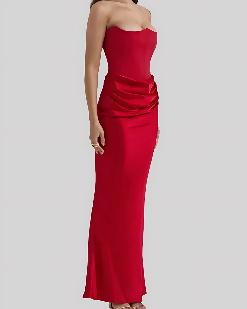 Women's Formal Evening Strapless Draped Maxi Gown