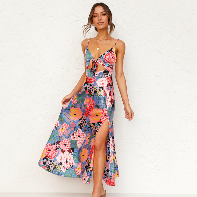 Women's Spaghetti Strap Floral Wedding Guest Maxi Dress