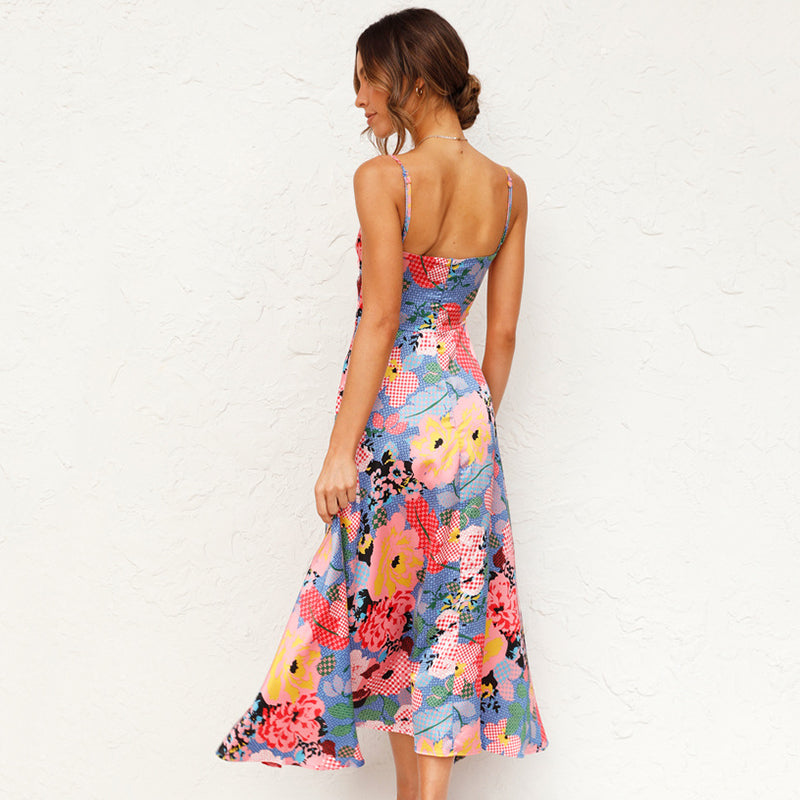 Women's Spaghetti Strap Floral Wedding Guest Maxi Dress