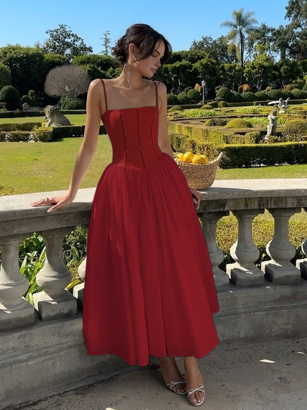 Women's Wedding Guest A-Line Corset-Style Midi Dress