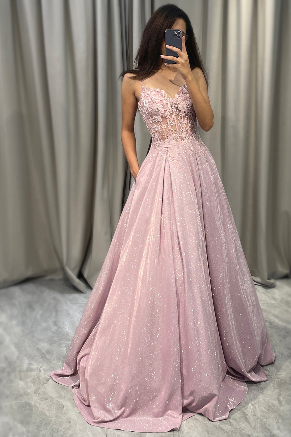 Women's Sheer Illusion Floral Bodice Evening Dress