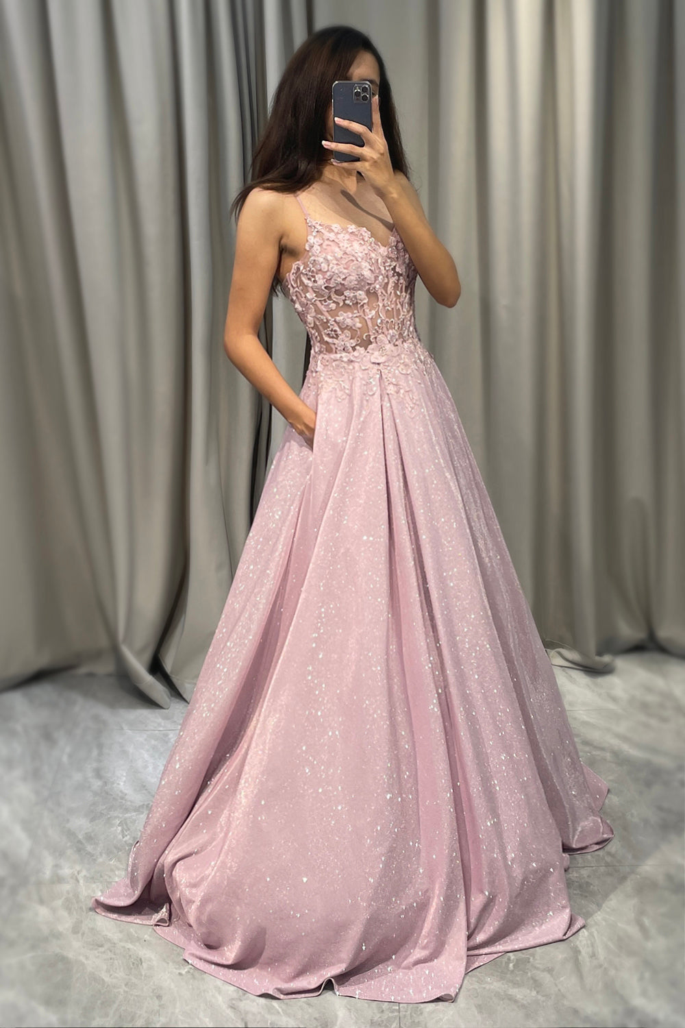 Women's Sheer Illusion Floral Bodice Evening Dress