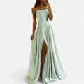 Women's Spaghetti Strap Wedding Guest Satin Maxi Dress