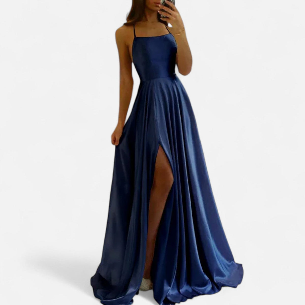 Women's Spaghetti Strap Wedding Guest Satin Maxi Dress