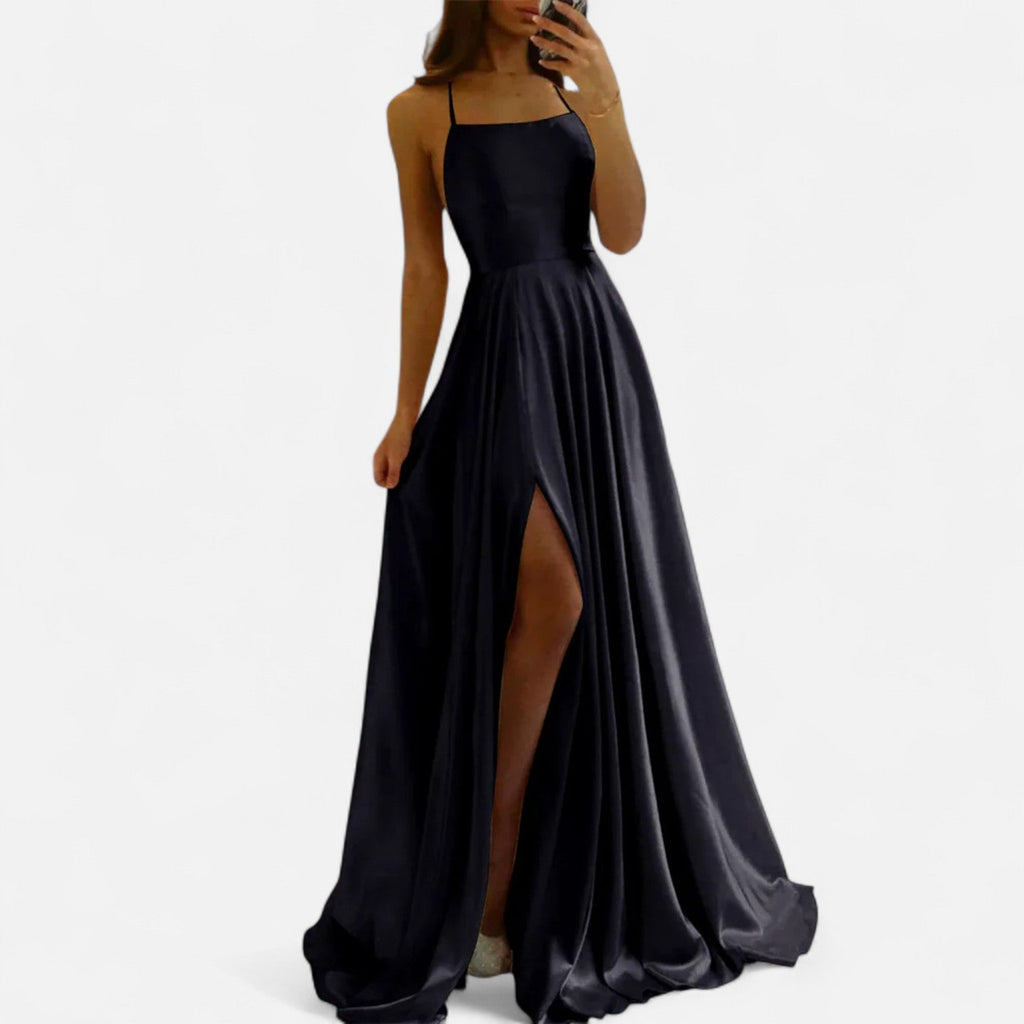 Women's Spaghetti Strap Wedding Guest Satin Maxi Dress