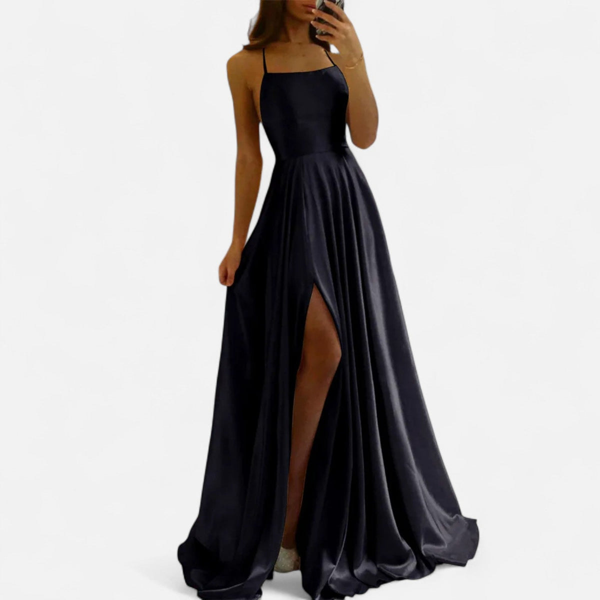 Women's Spaghetti Strap Wedding Guest Satin Maxi Dress