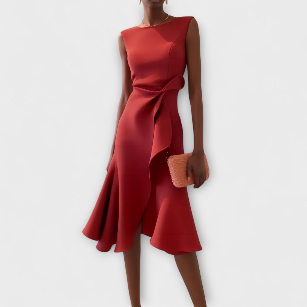 Women's Sculptural Ruffled Evening Midi Dress