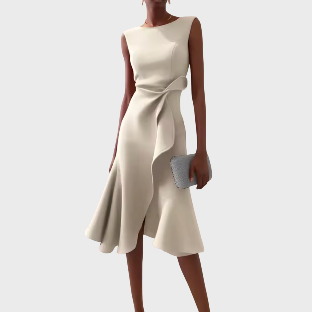 Women's Sculptural Ruffled Evening Midi Dress