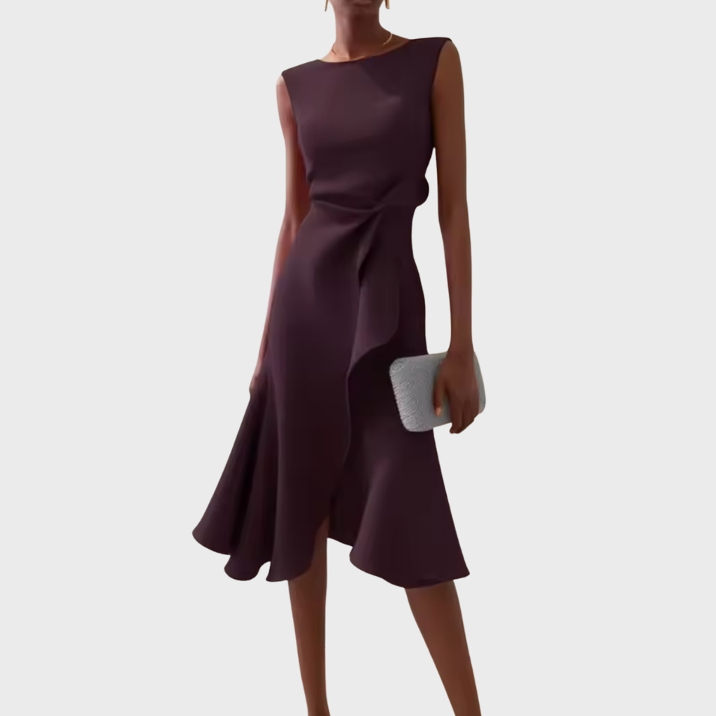 Women's Sculptural Ruffled Evening Midi Dress