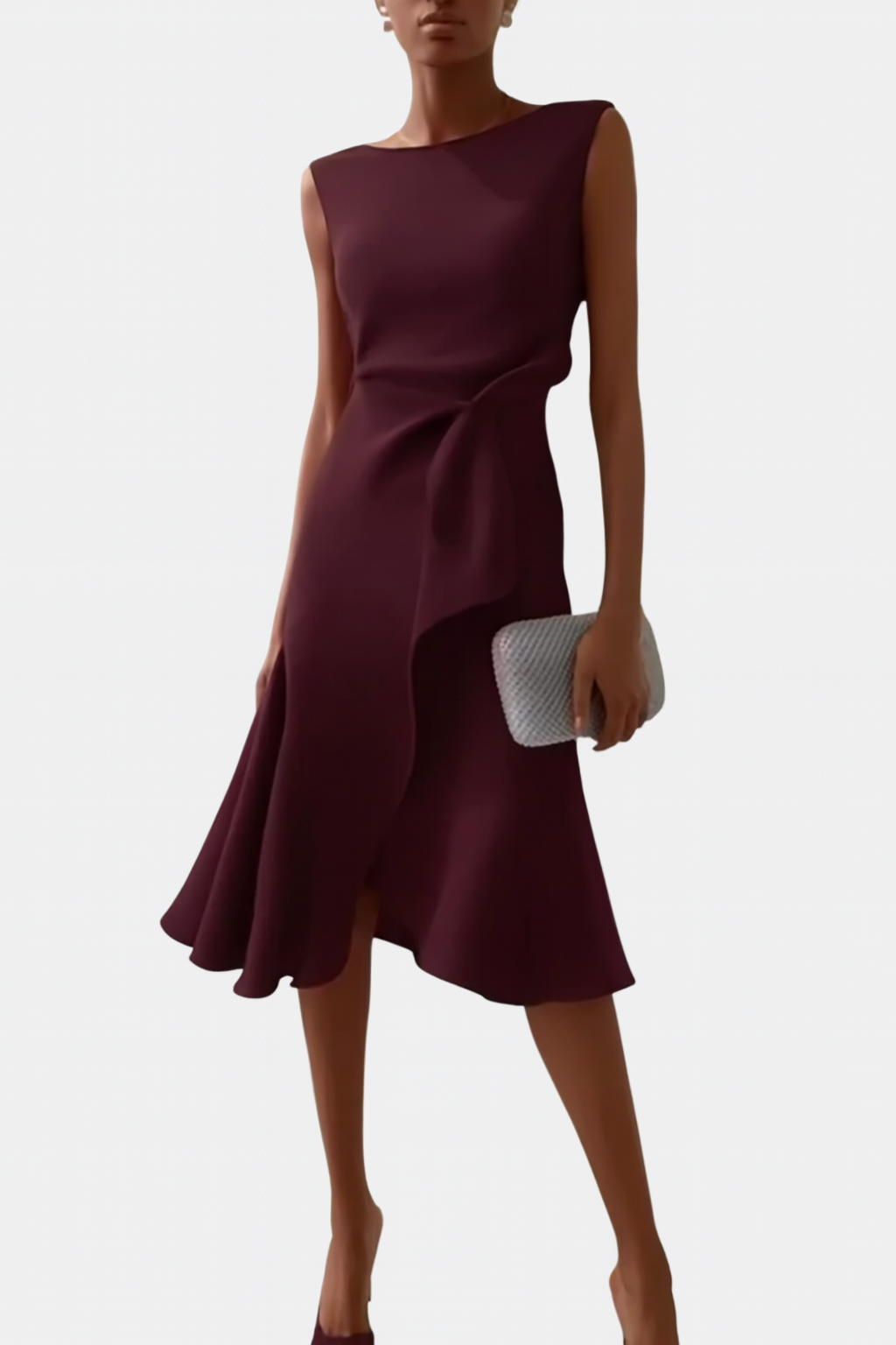 Women's Sculptural Ruffled Evening Midi Dress