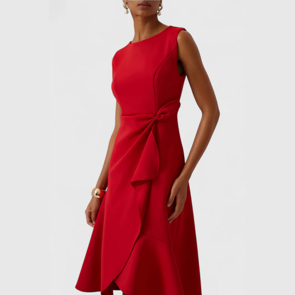 Women's Sculptural Ruffled Evening Midi Dress