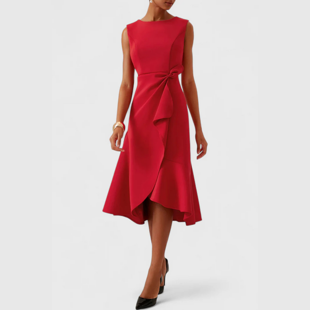 Women's Sculptural Ruffled Evening Midi Dress