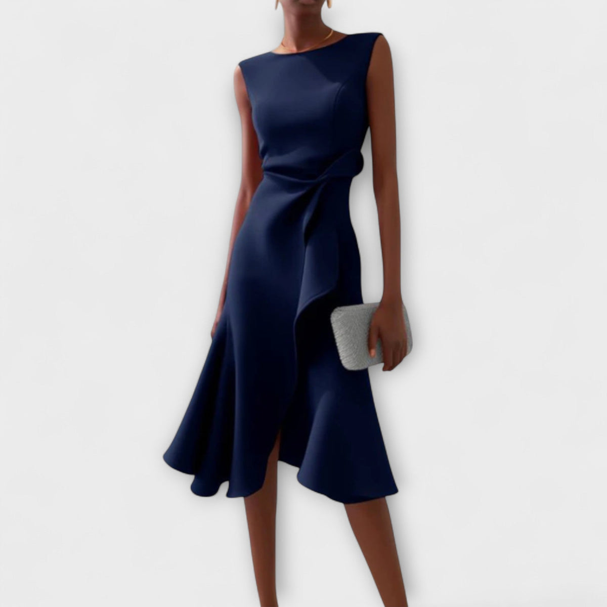 Women's Sculptural Ruffled Evening Midi Dress