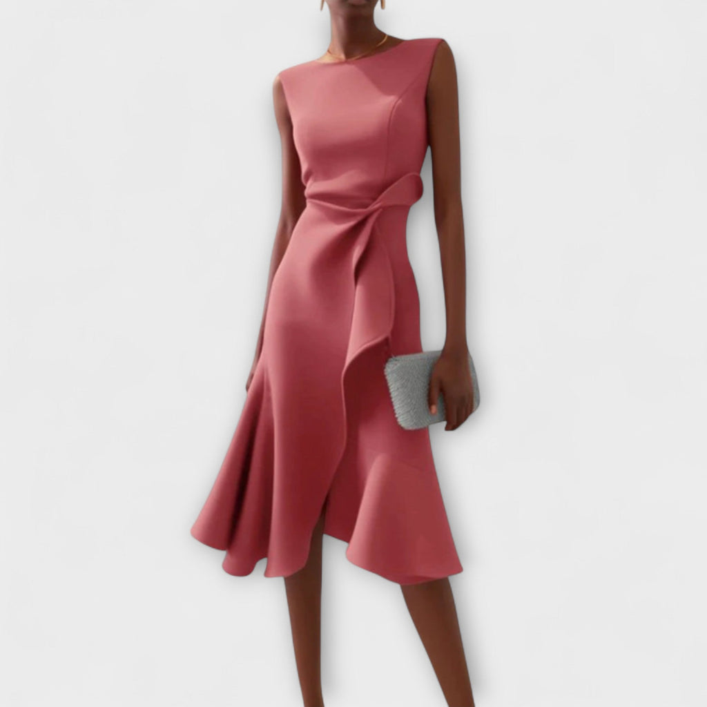 Women's Sculptural Ruffled Evening Midi Dress