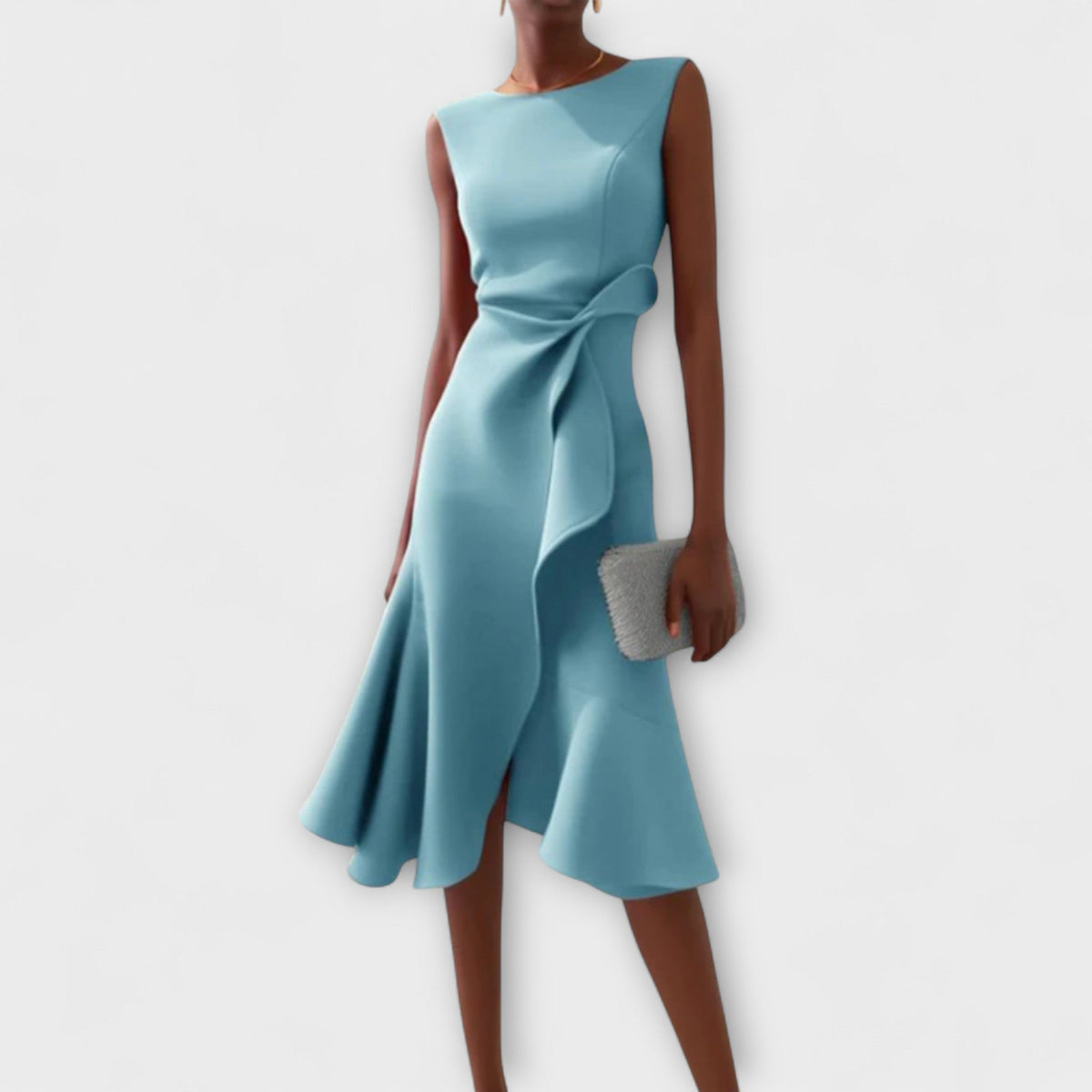 Women's Sculptural Ruffled Evening Midi Dress