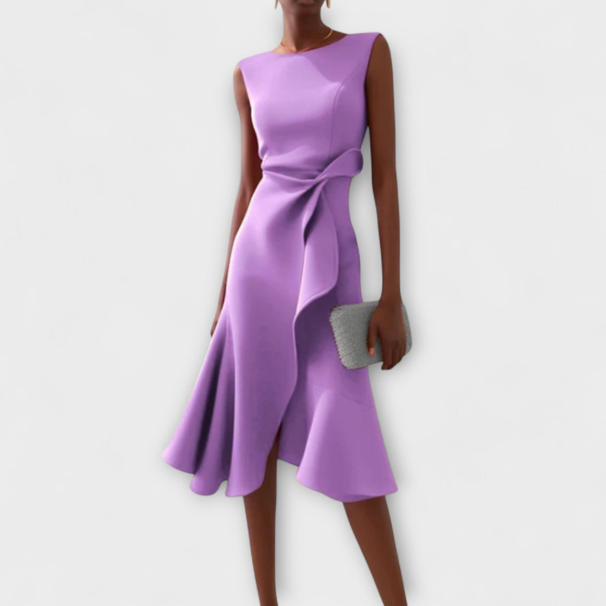 Women's Sculptural Ruffled Evening Midi Dress