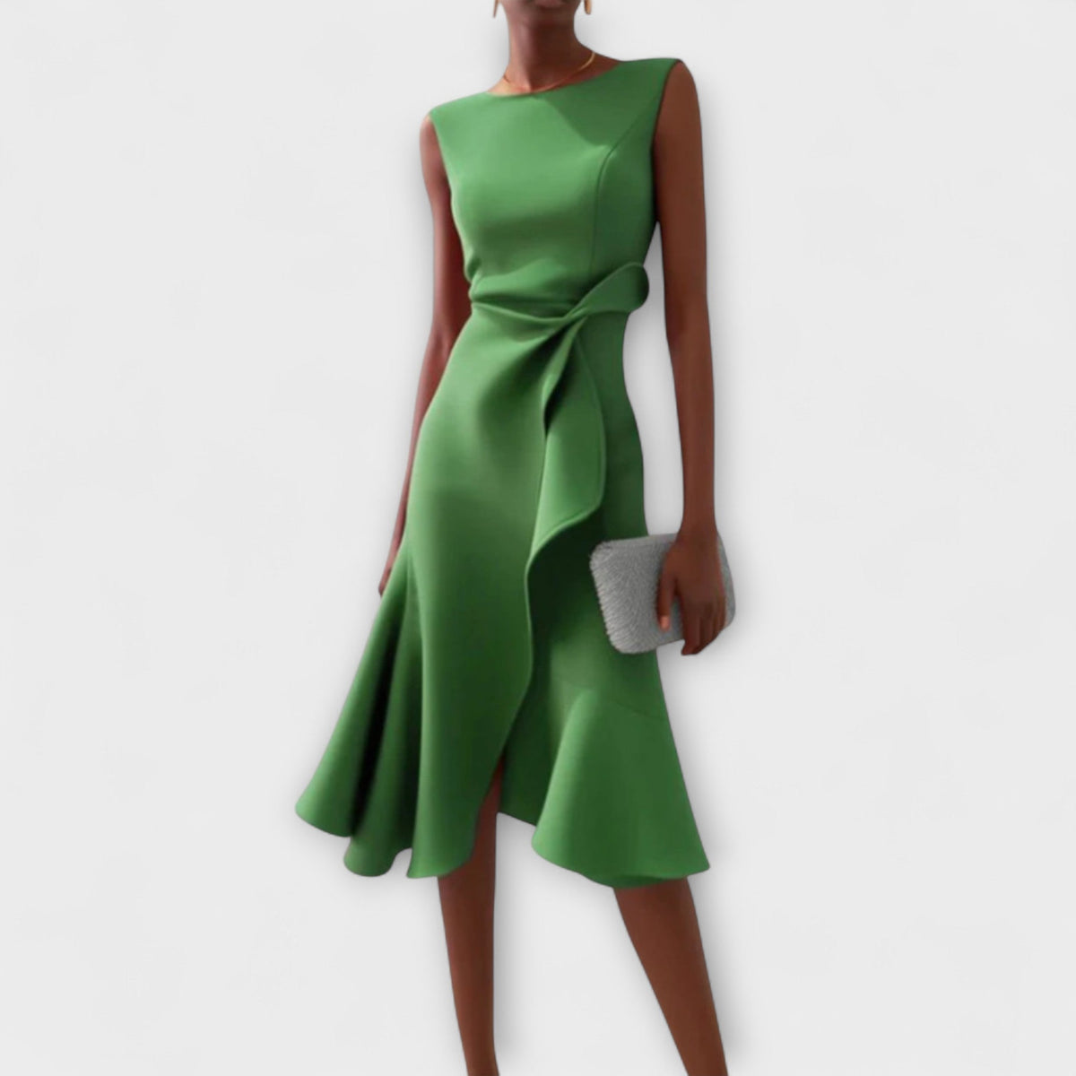 Women's Sculptural Ruffled Evening Midi Dress