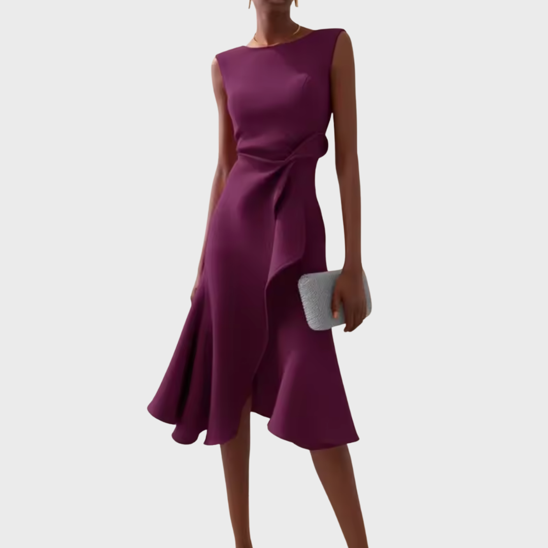 Women's Sculptural Ruffled Evening Midi Dress