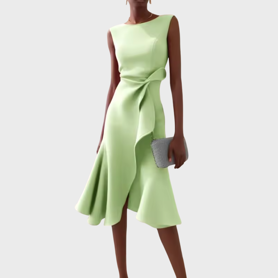 Women's Sculptural Ruffled Evening Midi Dress