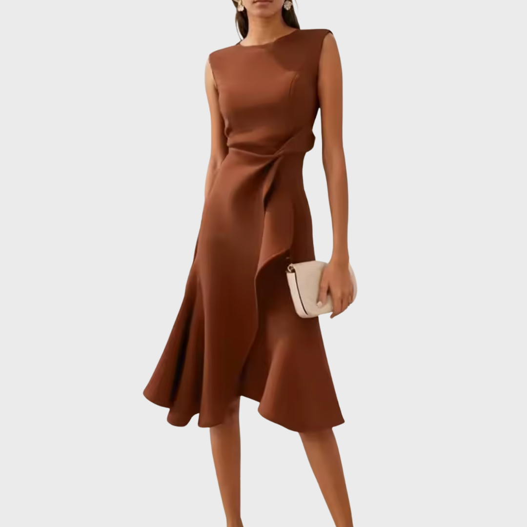 Women's Sculptural Ruffled Evening Midi Dress