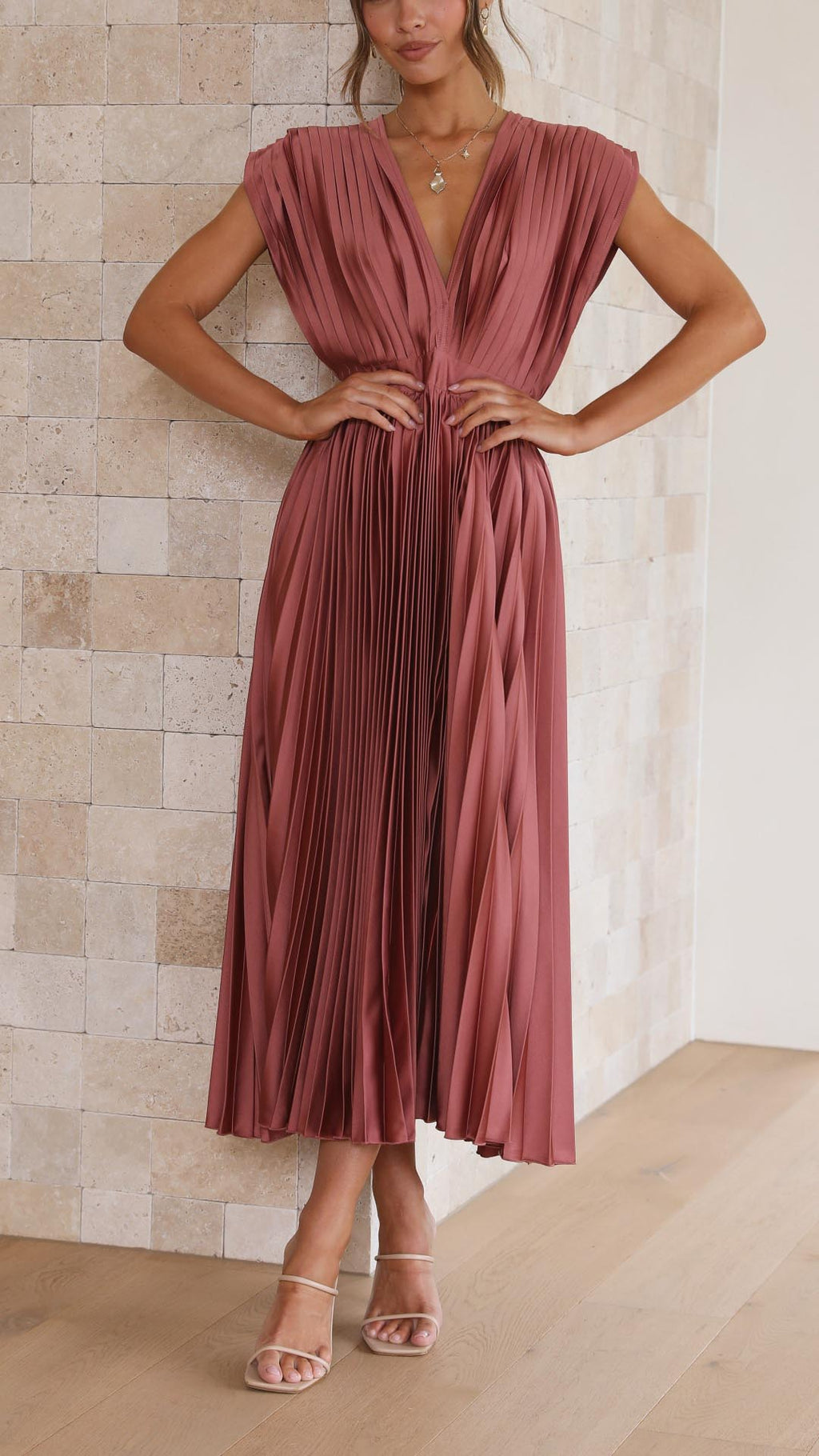 Women's Grecian Style A-Line Pleated Midi Gown