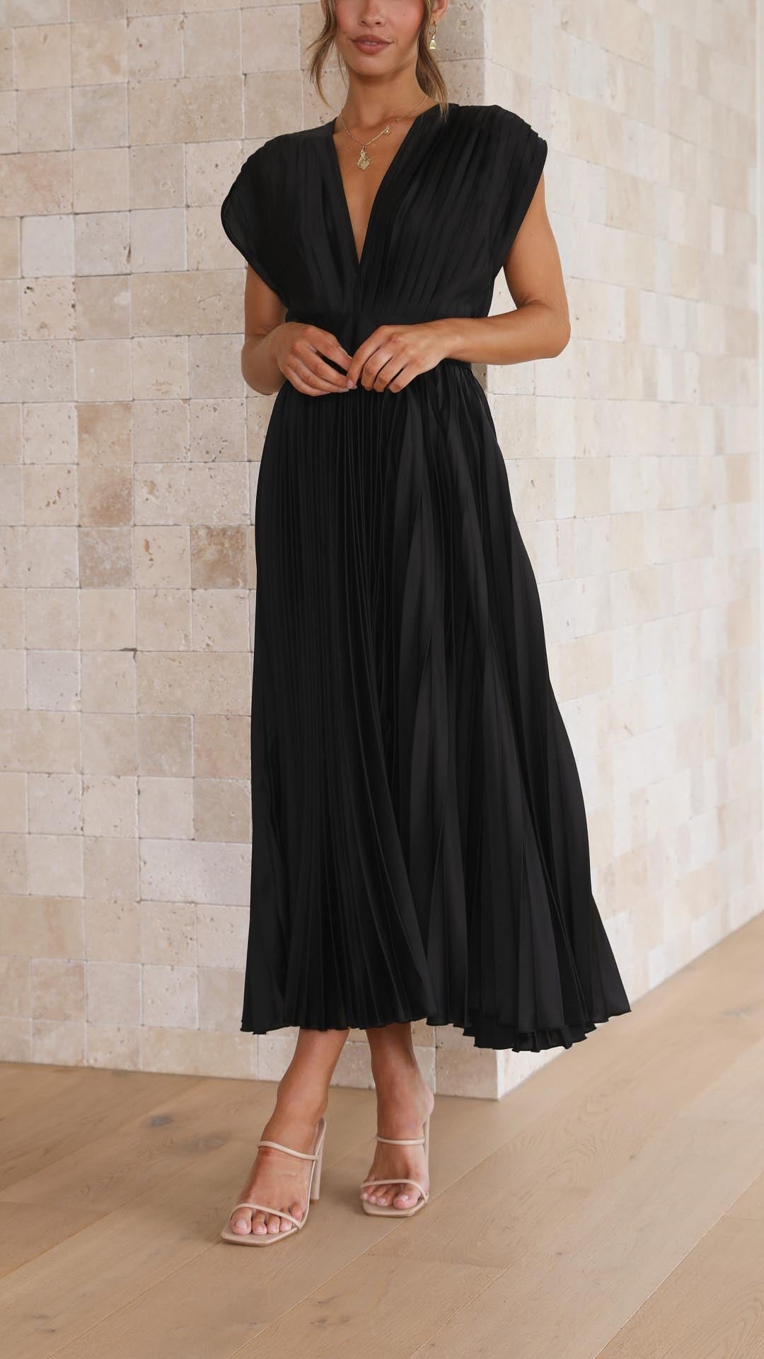 Women's Grecian Style A-Line Pleated Midi Gown
