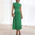 Women's Modern A-Line Midi Dress with High Neck and Cutouts