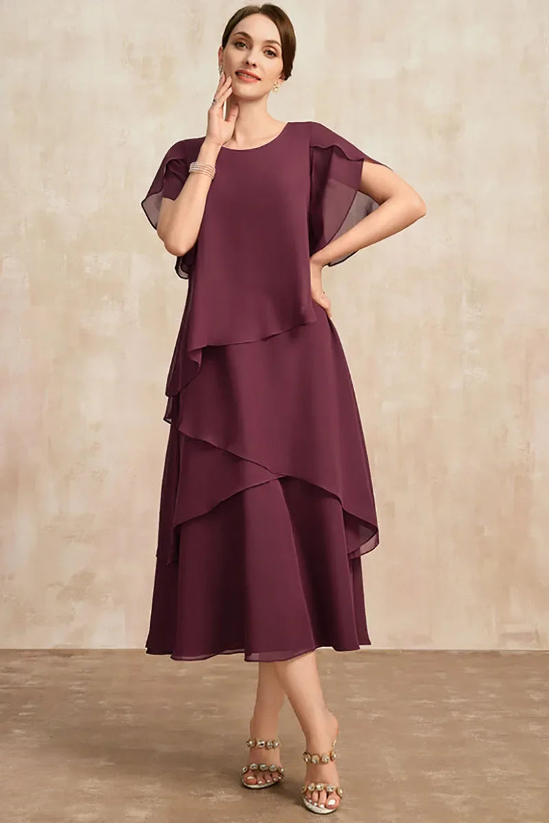 Women's Cascading Layered Flutter Sleeve Midi Dress
