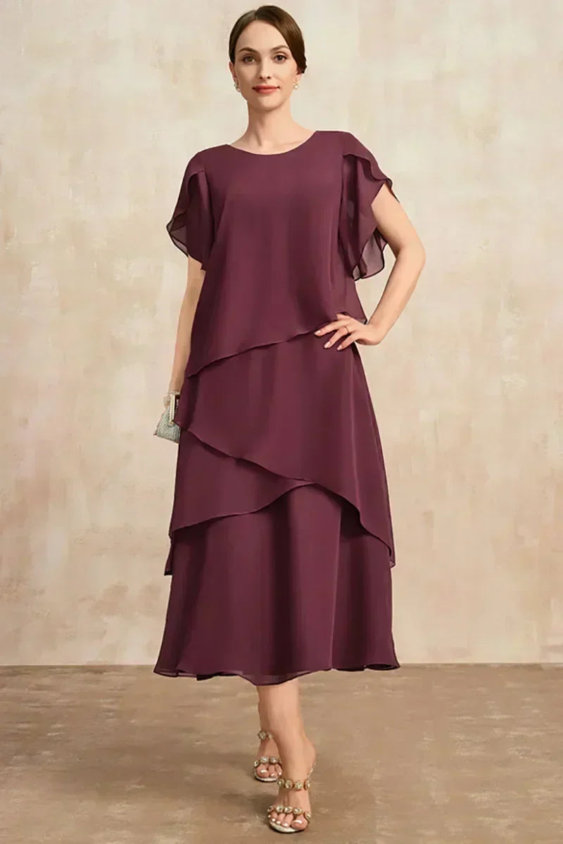 Women's Cascading Layered Flutter Sleeve Midi Dress