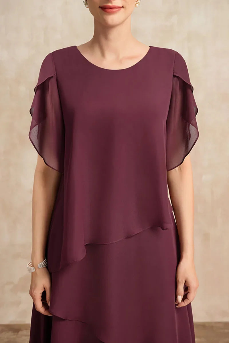 Women's Cascading Layered Flutter Sleeve Midi Dress
