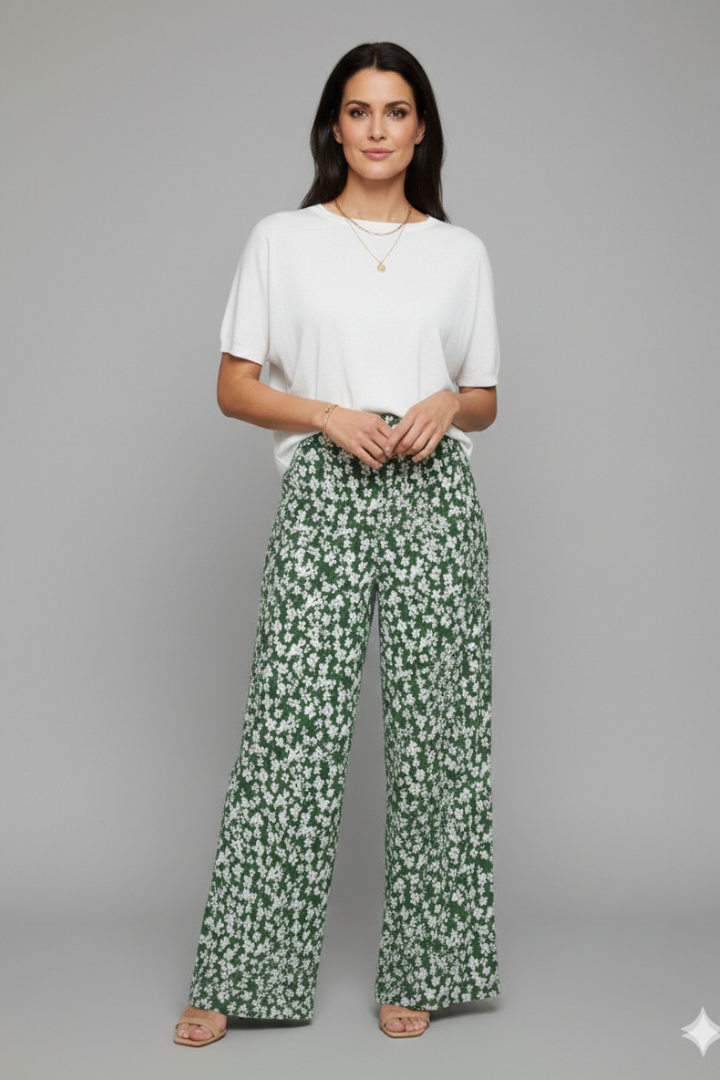 Women's Breezy Summer Flower Print Loose Palazzo Pants