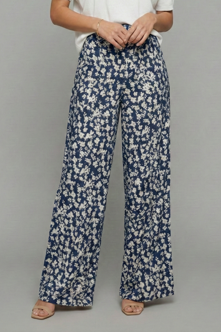 Women's Breezy Summer Flower Print Loose Palazzo Pants