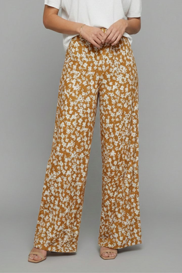 Women's Breezy Summer Flower Print Loose Palazzo Pants