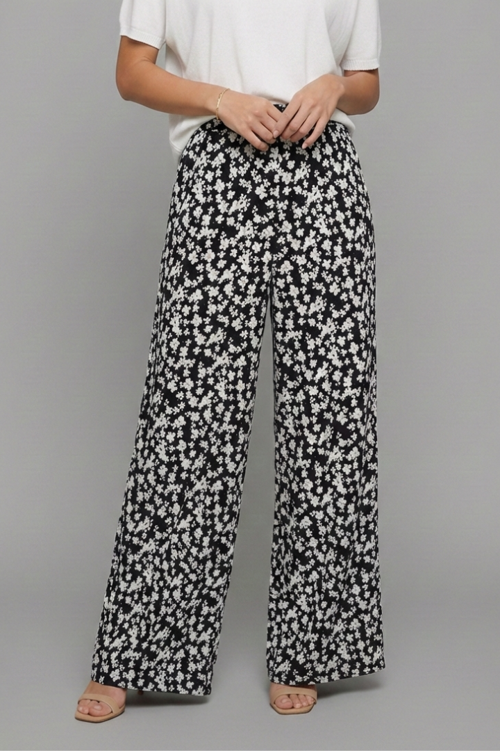 Women's Breezy Summer Flower Print Loose Palazzo Pants