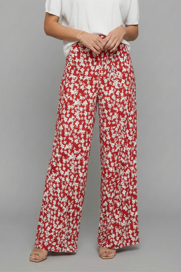 Women's Breezy Summer Flower Print Loose Palazzo Pants