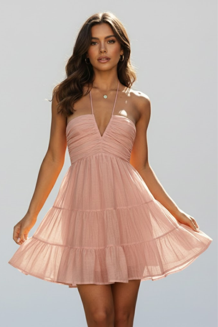 Women's Gathered Halter Neckline Party Mini Dress