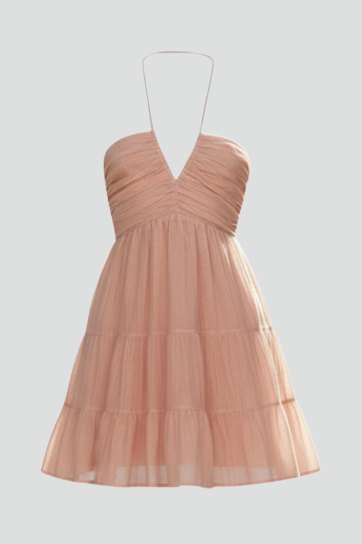 Women's Gathered Halter Neckline Party Mini Dress