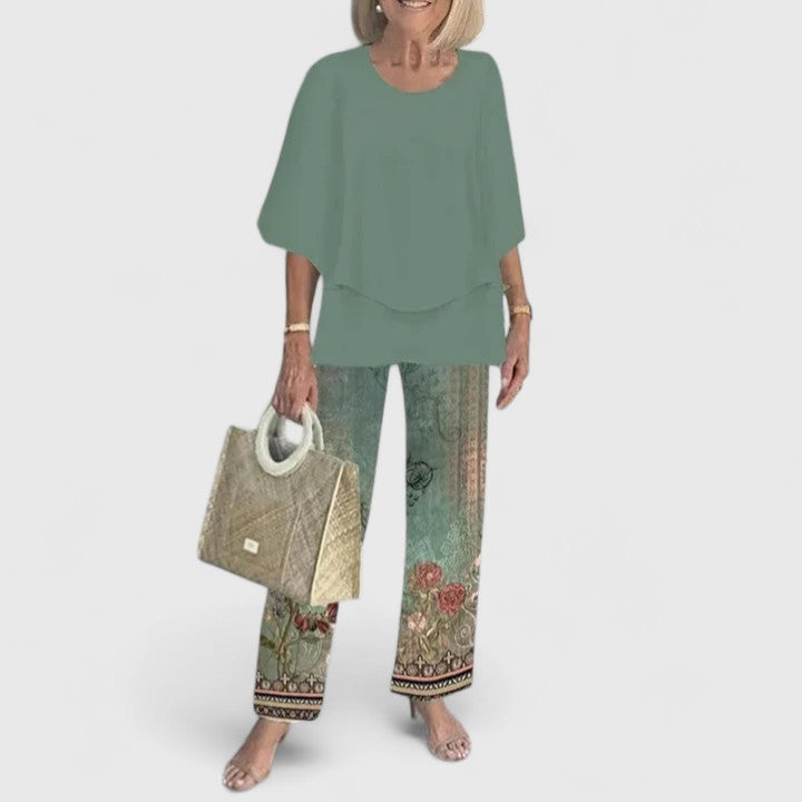 Women's Flowing Printed Matching Pants Outfit Set