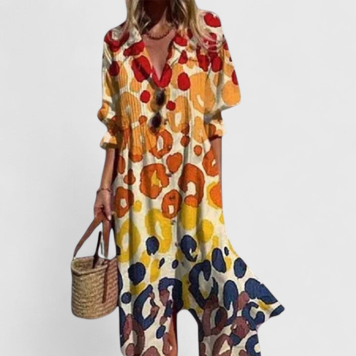 Women's Casual Floral Midi Dress with Front Buttons
