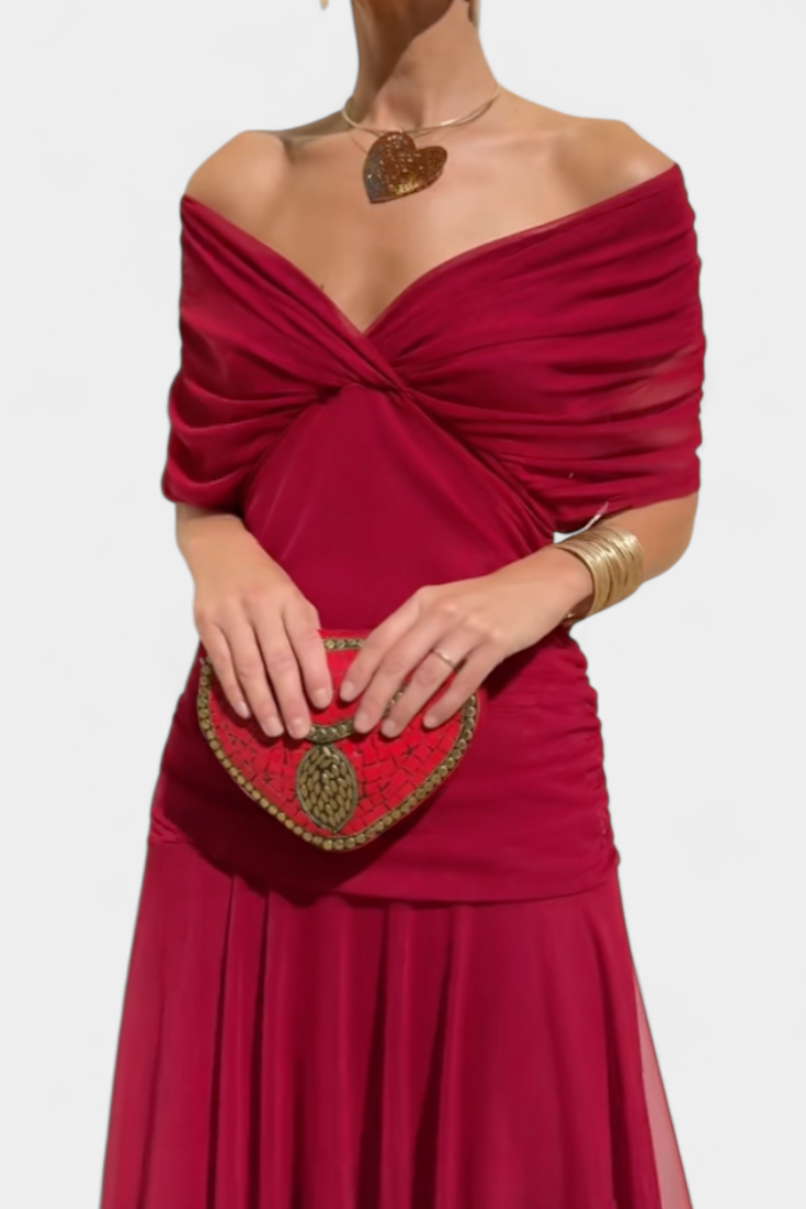Women's Romantic Off-Shoulder Neckline Maxi Dress