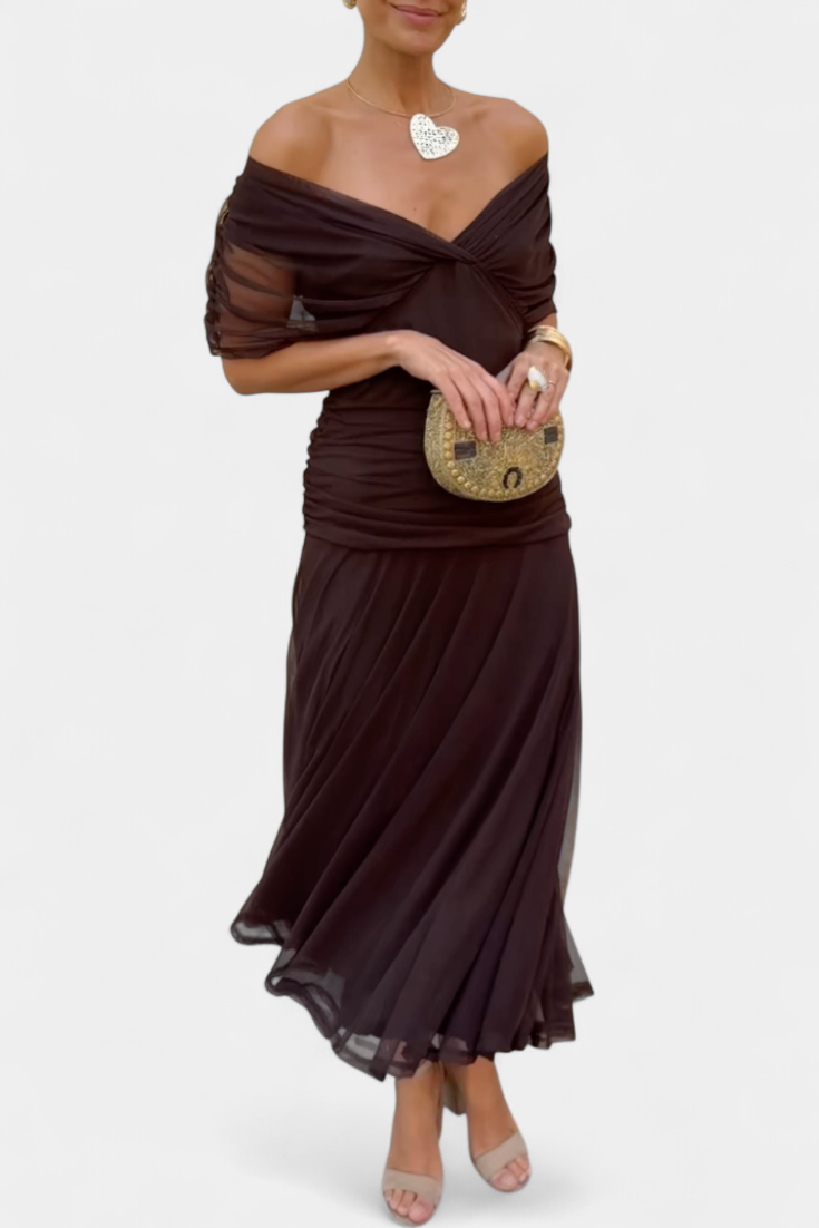 Women's Romantic Off-Shoulder Neckline Maxi Dress
