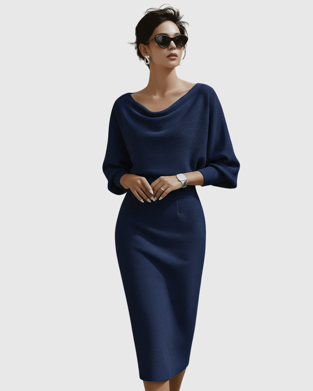 Women's Sleek Gathered Knit Occasion Midi Dress