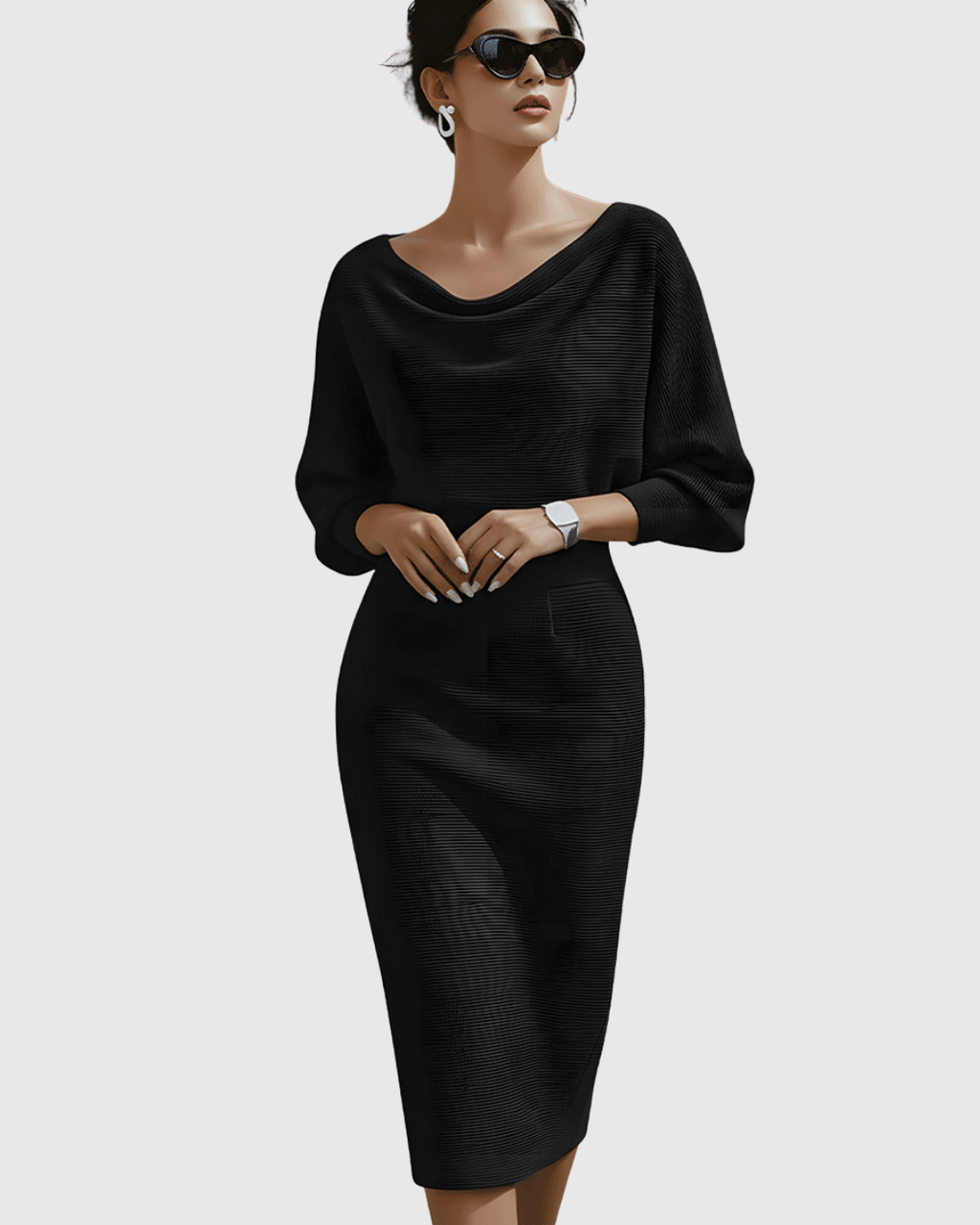 Women's Sleek Gathered Knit Occasion Midi Dress