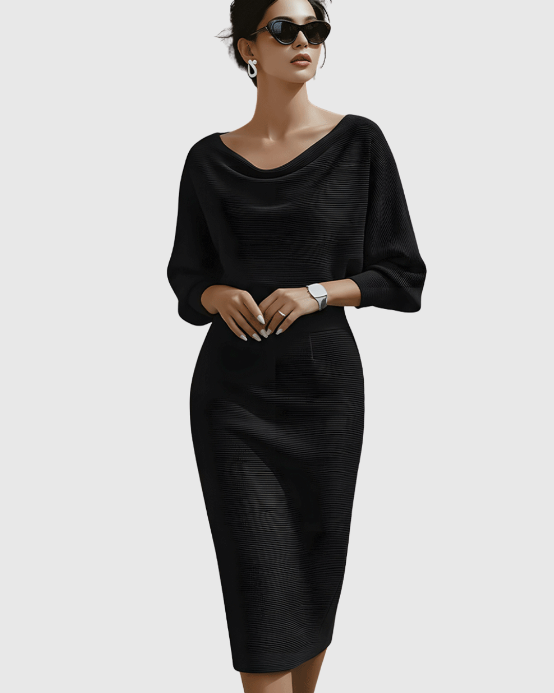 Women's Sleek Gathered Knit Occasion Midi Dress