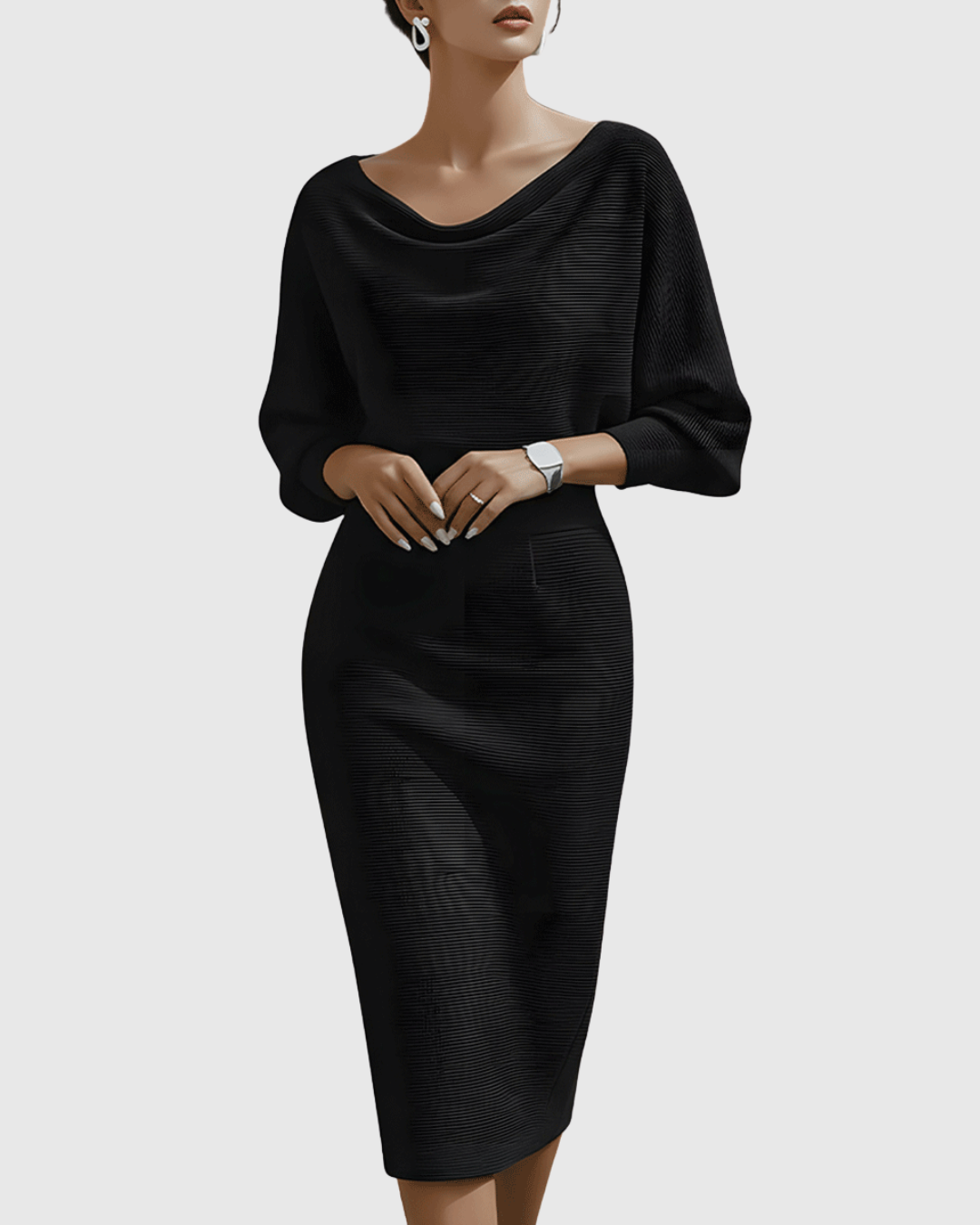 Women's Sleek Gathered Knit Occasion Midi Dress