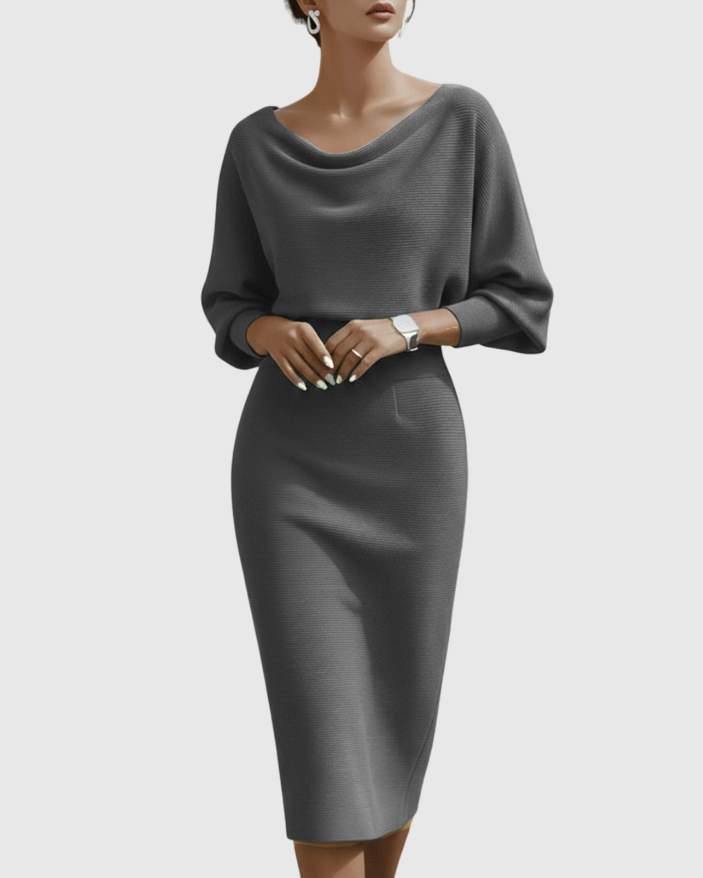 Women's Sleek Gathered Knit Occasion Midi Dress