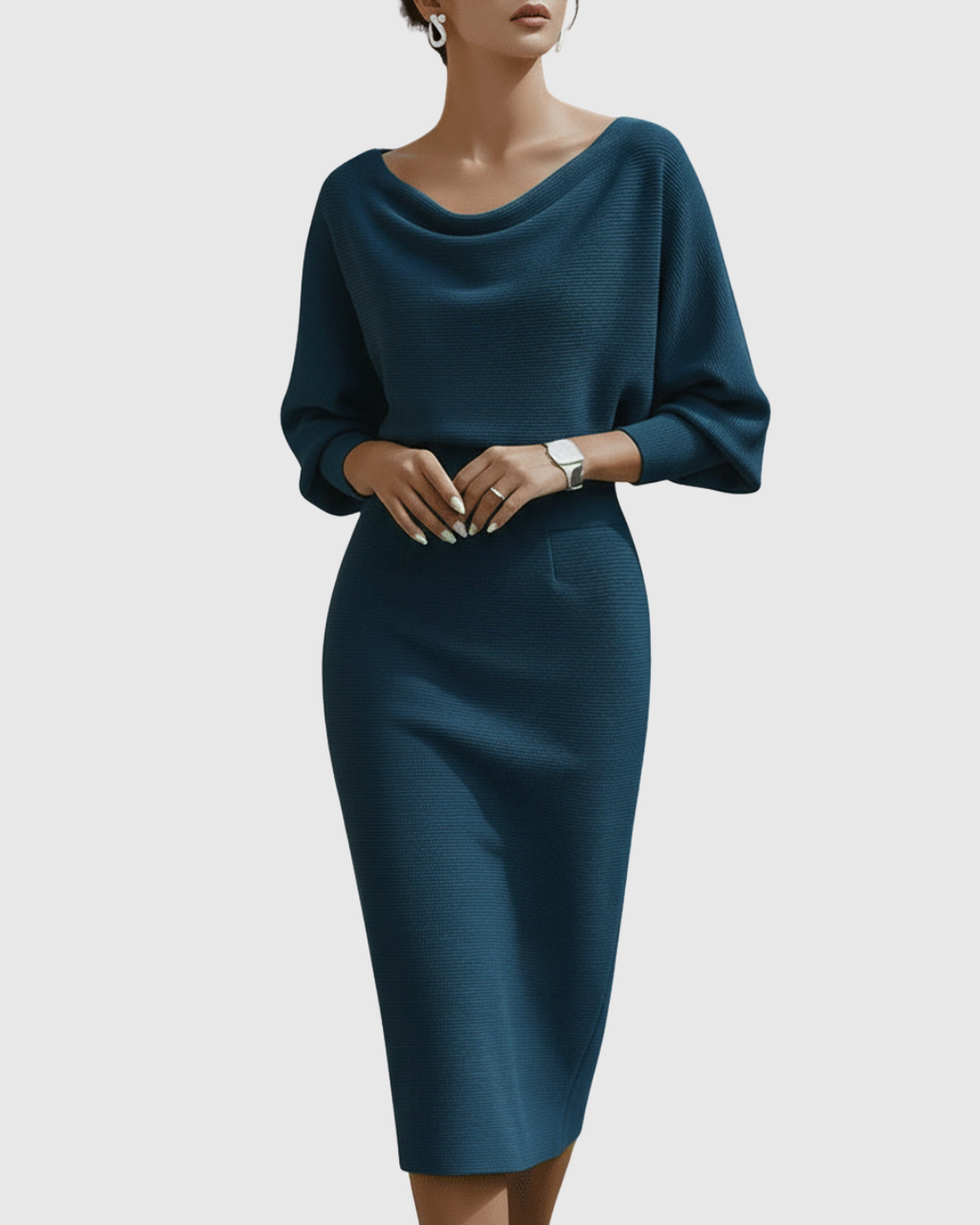 Women's Sleek Gathered Knit Occasion Midi Dress