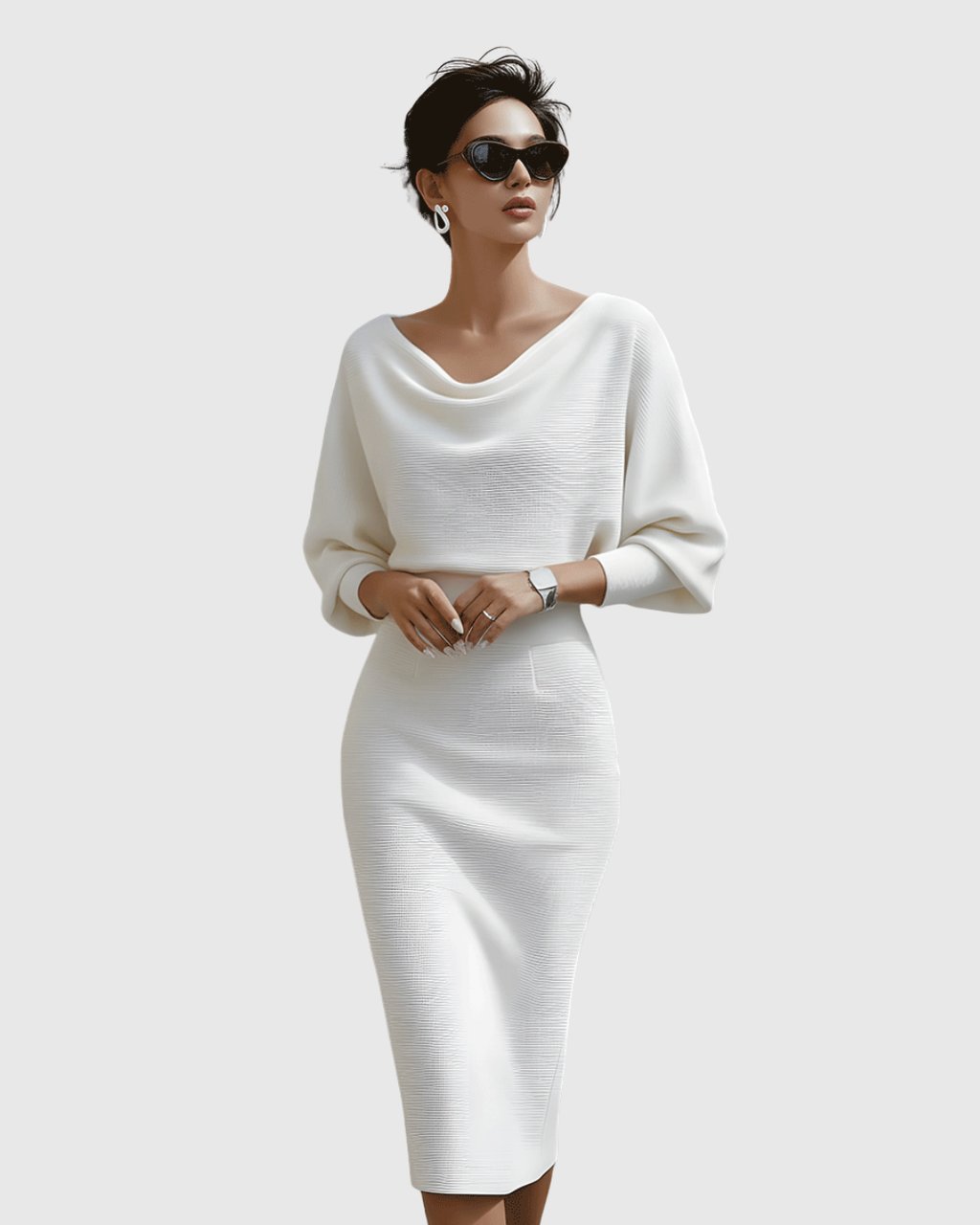 Women's Sleek Gathered Knit Occasion Midi Dress